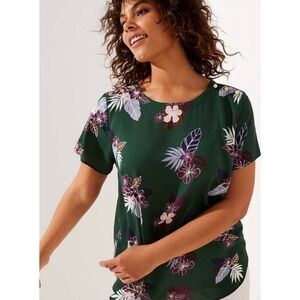 Loft Tropical Floral Blouse Green Size S